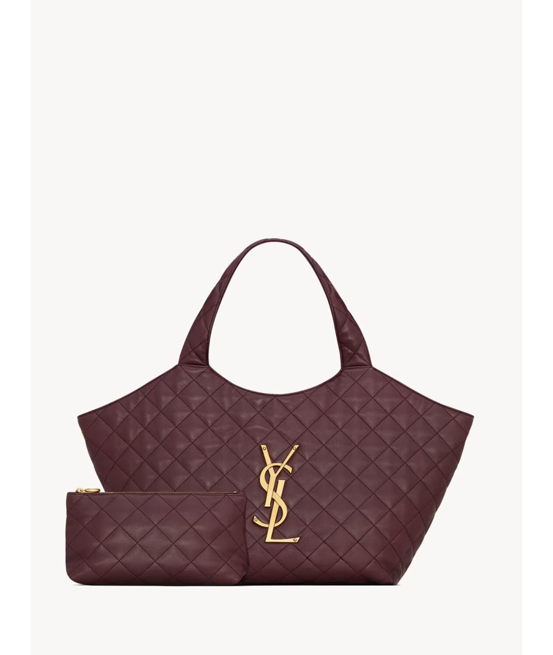 SAINT LAURENT Бордовая кожаная сумка тоут, фото 3