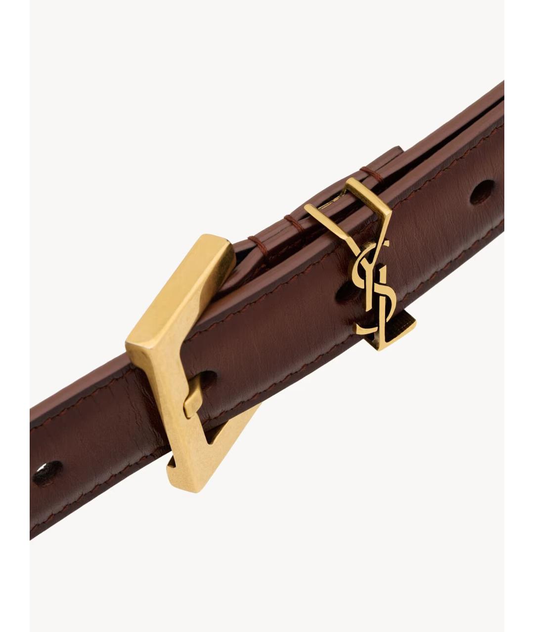 SAINT LAURENT Коричневый кожаный ремень, фото 3