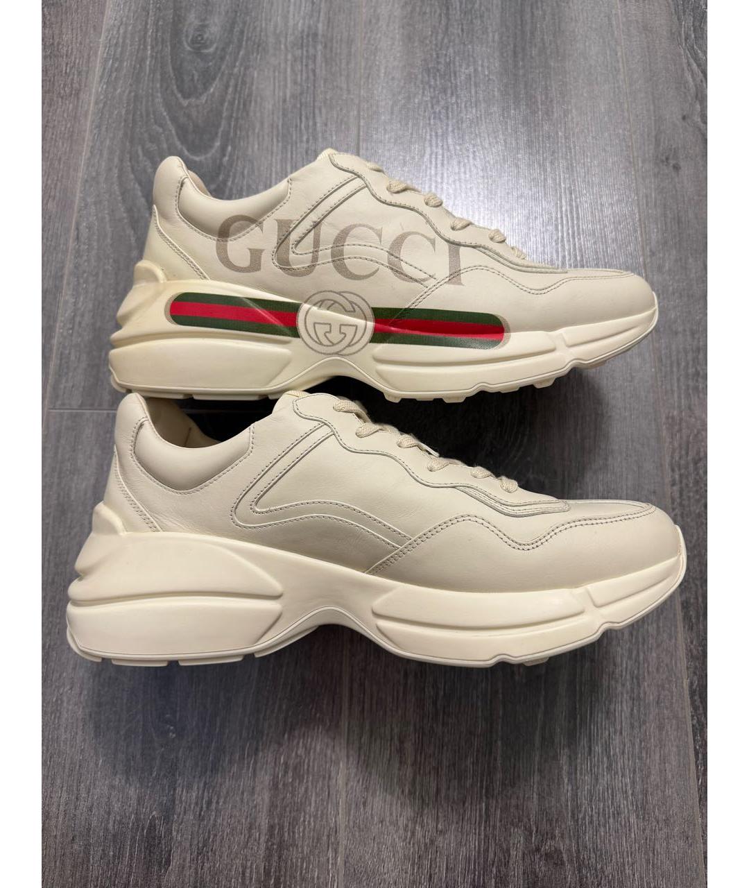 GUCCI Бежевые кожаные кроссовки, фото 5