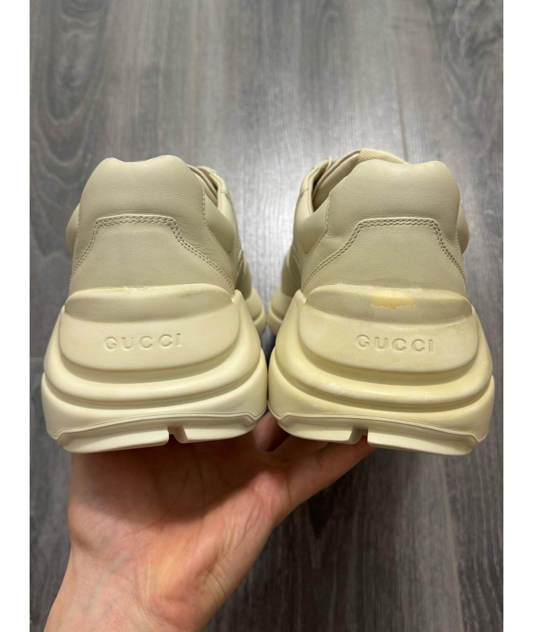 GUCCI Бежевые кожаные кроссовки, фото 4