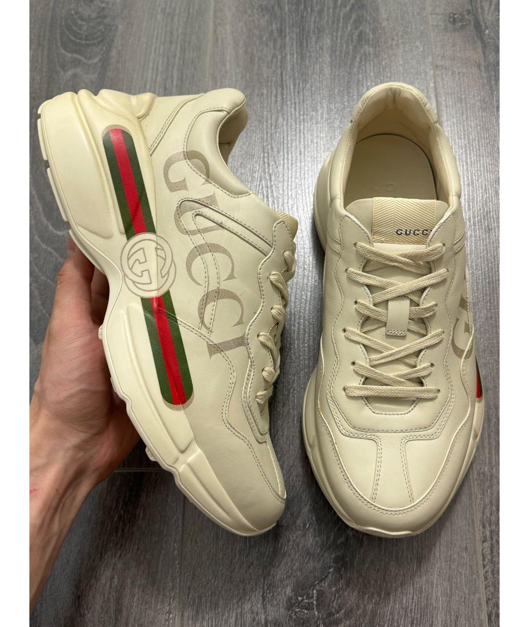 GUCCI Бежевые кожаные кроссовки, фото 6