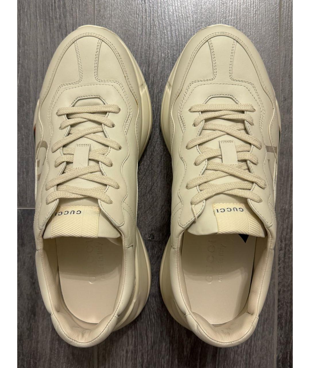 GUCCI Бежевые кожаные кроссовки, фото 7