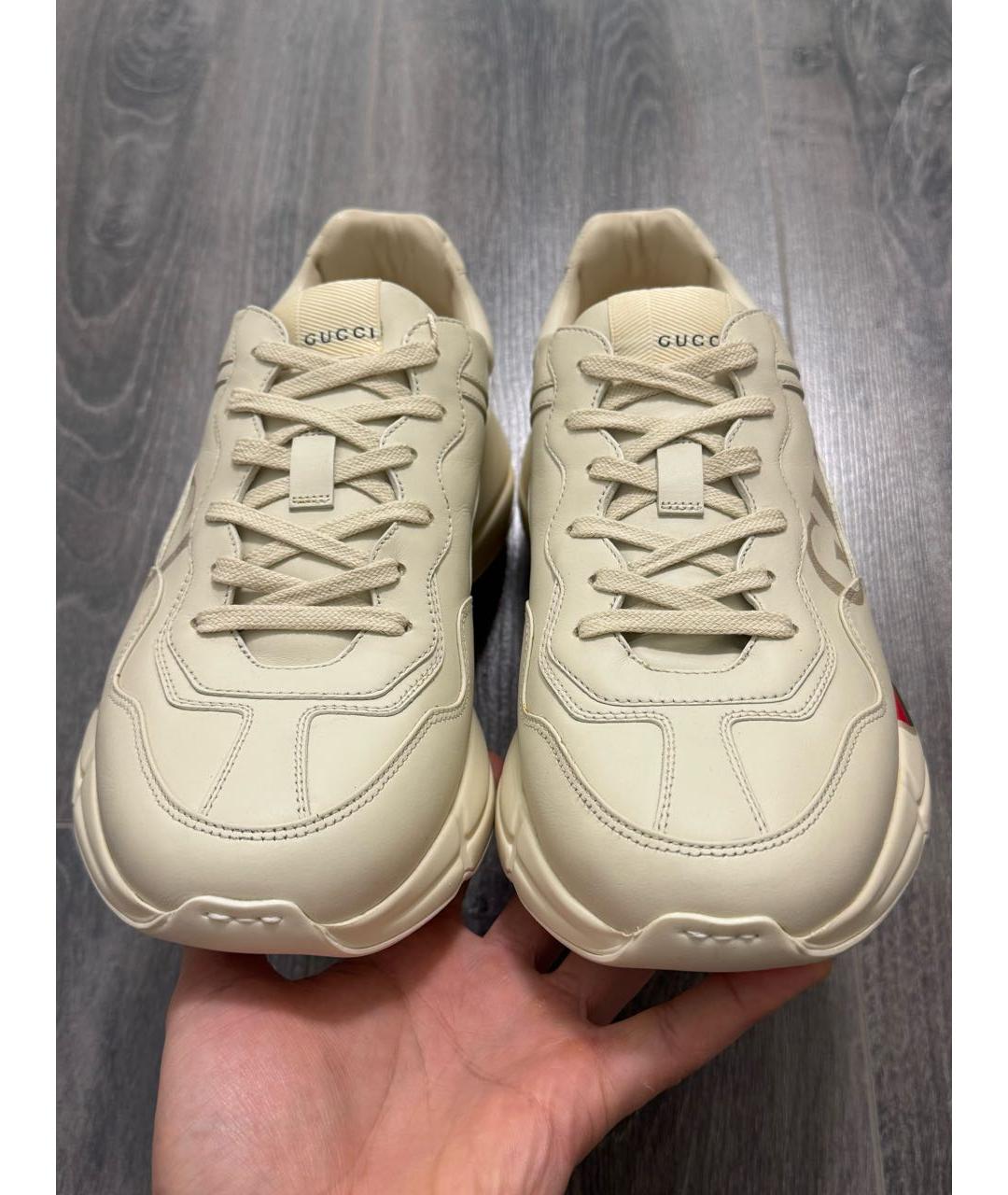 GUCCI Бежевые кожаные кроссовки, фото 2