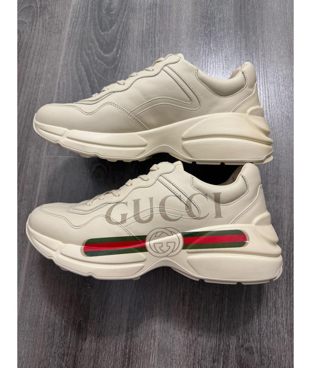 GUCCI Бежевые кожаные кроссовки, фото 9