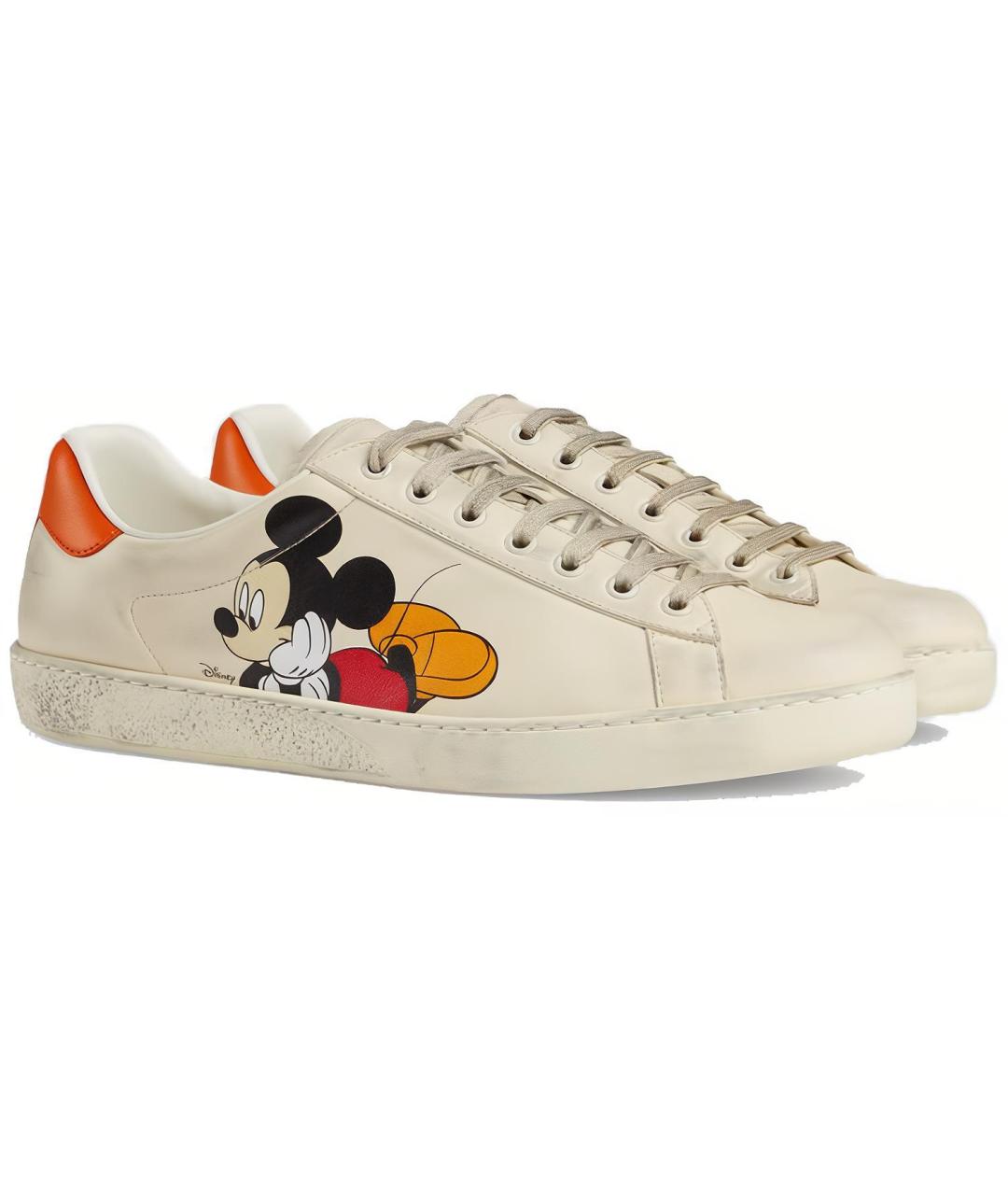 GUCCI Бежевые кожаные низкие кроссовки / кеды, фото 3