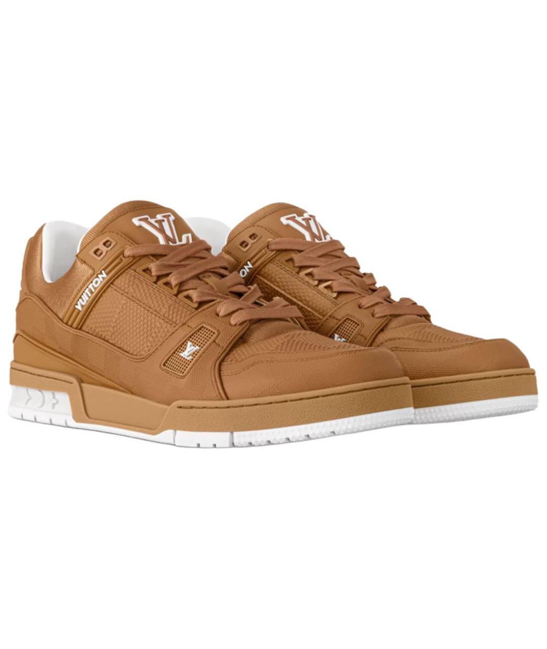 LOUIS VUITTON Коричневые кожаные низкие кроссовки / кеды, фото 3