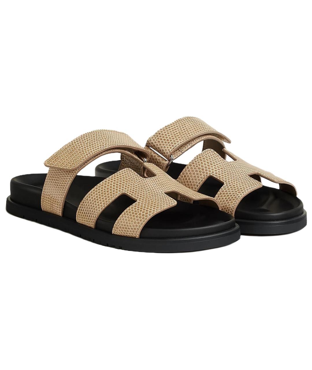 HERMES Бежевые кожаные сандалии, фото 3