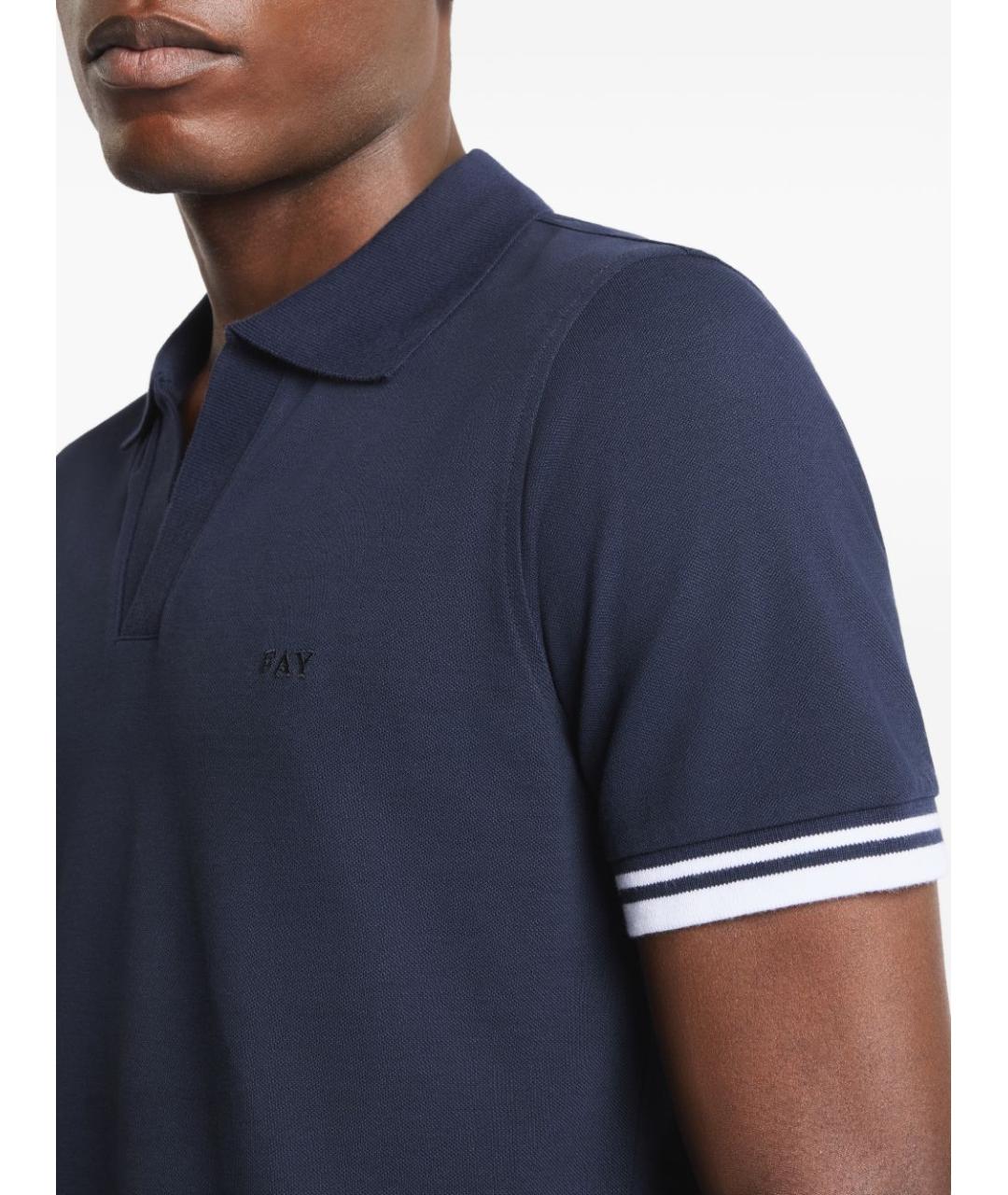 FAY Синее хлопковое поло с коротким рукавом, фото 2