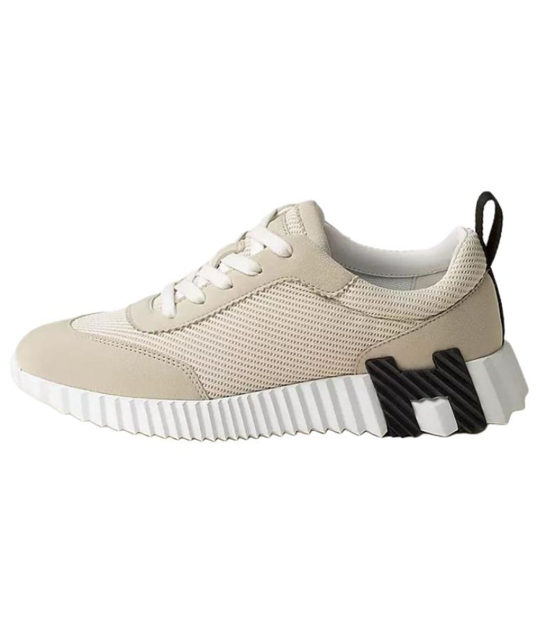 HERMES Бежевые текстильные кроссовки, фото 2
