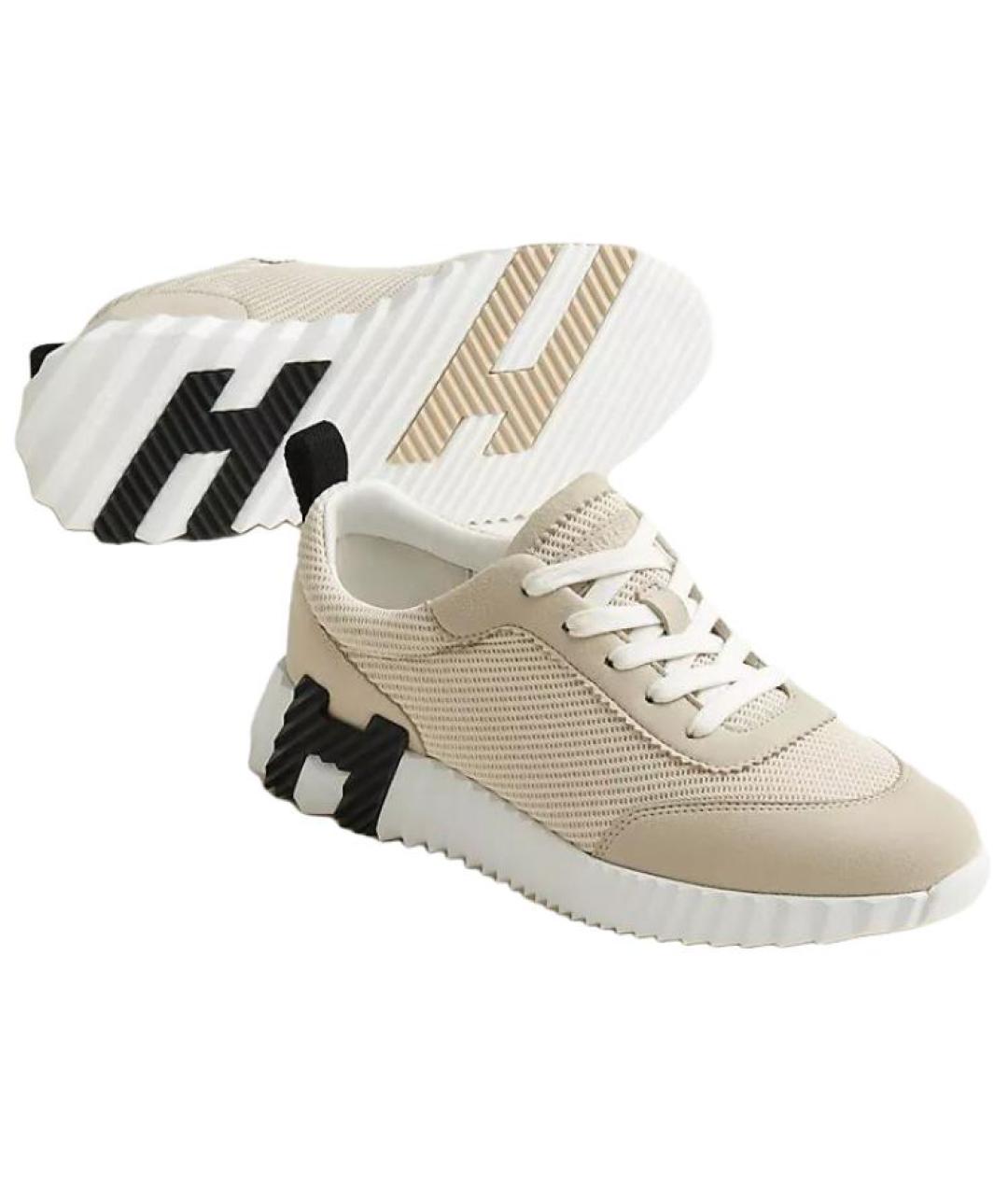 HERMES Бежевые текстильные кроссовки, фото 5