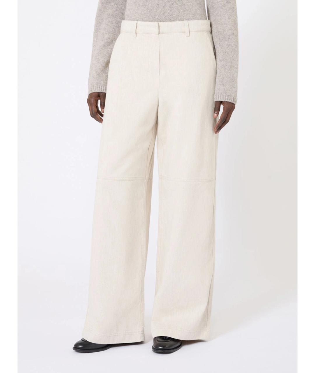 'S MAX MARA Белые хлопковые прямые брюки, фото 3