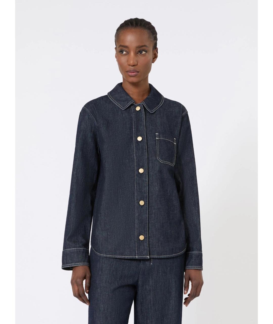 'S MAX MARA Темно-синяя хлопковая рубашка, фото 3