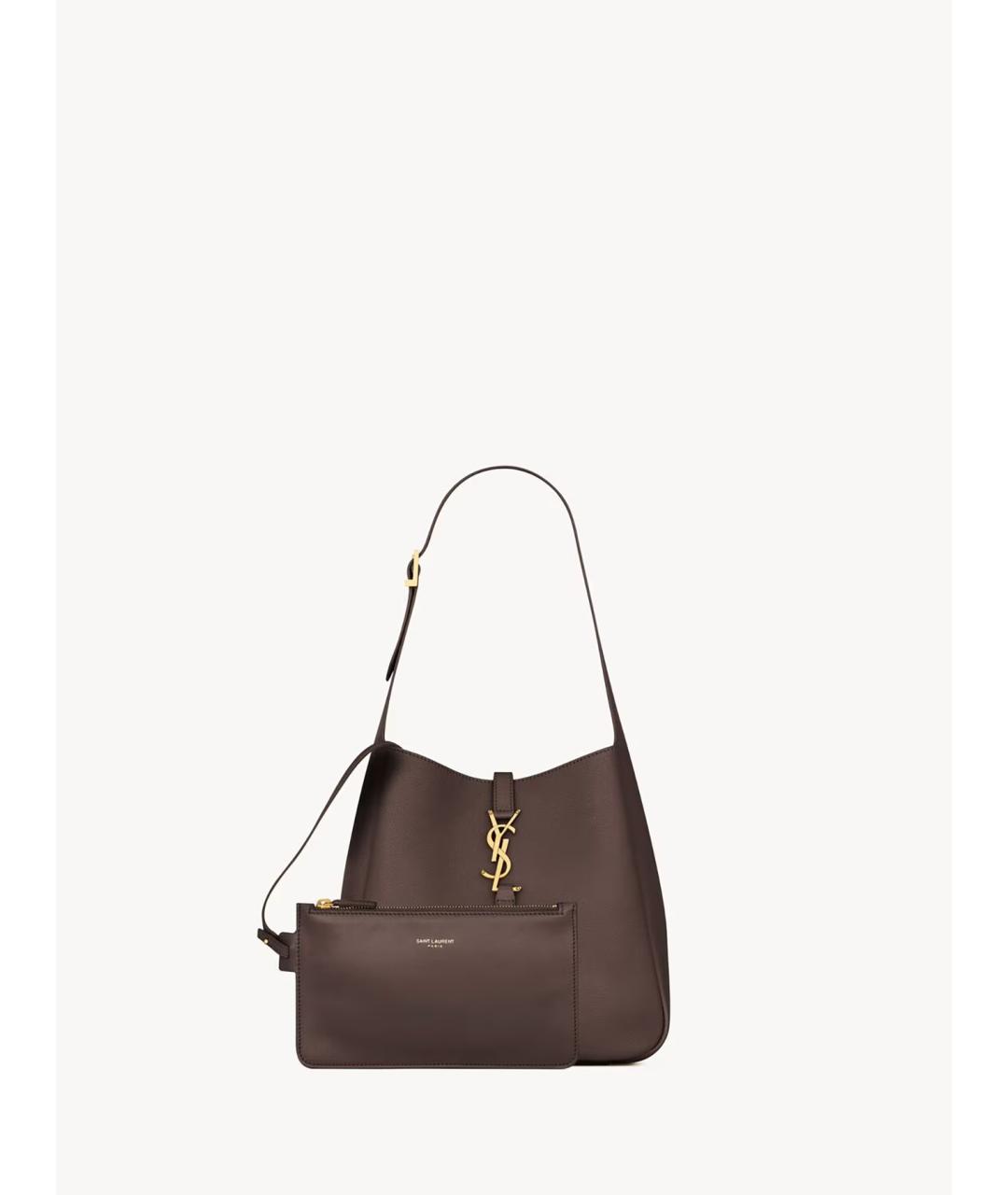 SAINT LAURENT Коричневая кожаная сумка через плечо, фото 2