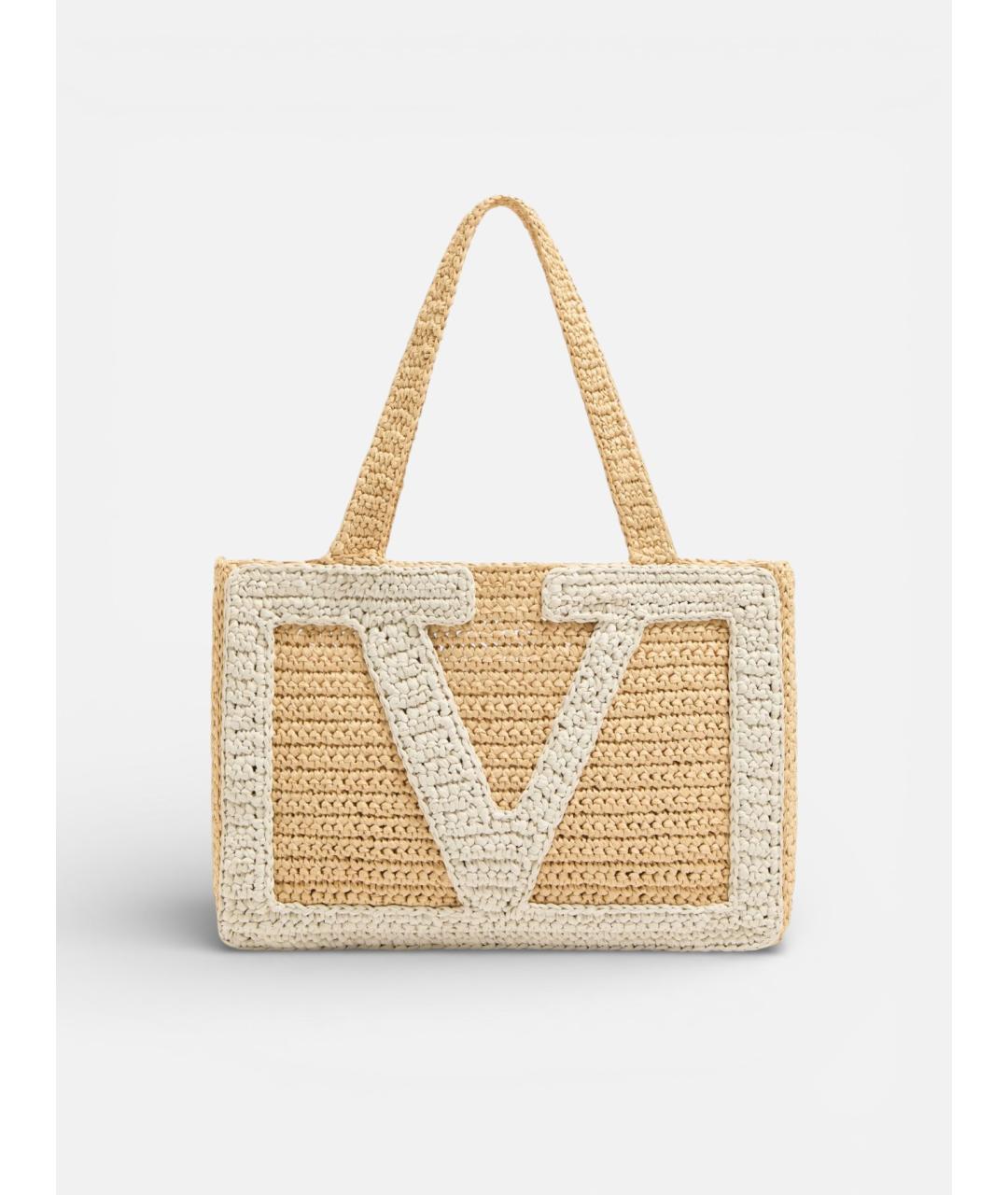 VALENTINO Бежевая пелетеная сумка тоут, фото 4