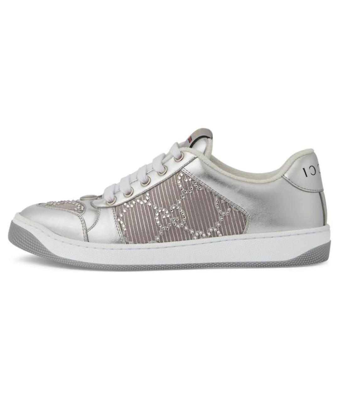 GUCCI Серебряные кожаные кеды, фото 2