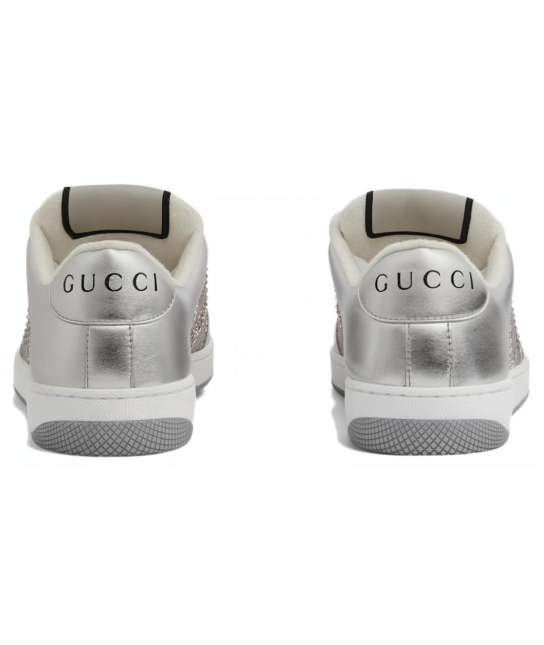 GUCCI Серебряные кожаные кеды, фото 5