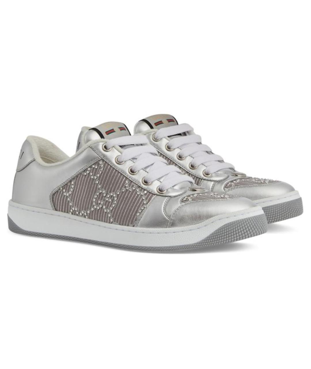 GUCCI Серебряные кожаные кеды, фото 3