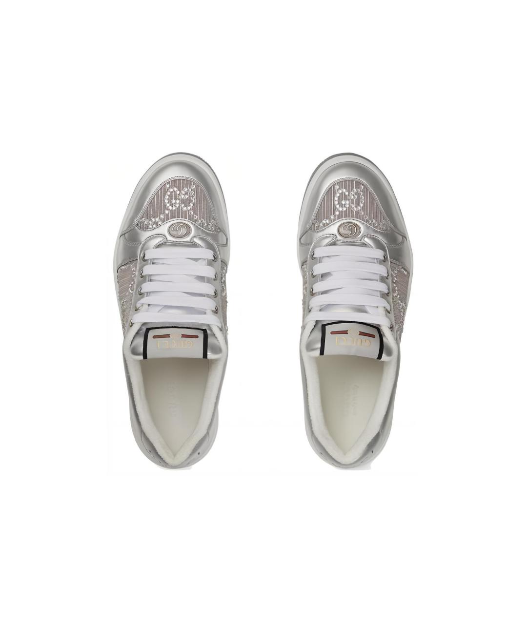GUCCI Серебряные кожаные кеды, фото 4