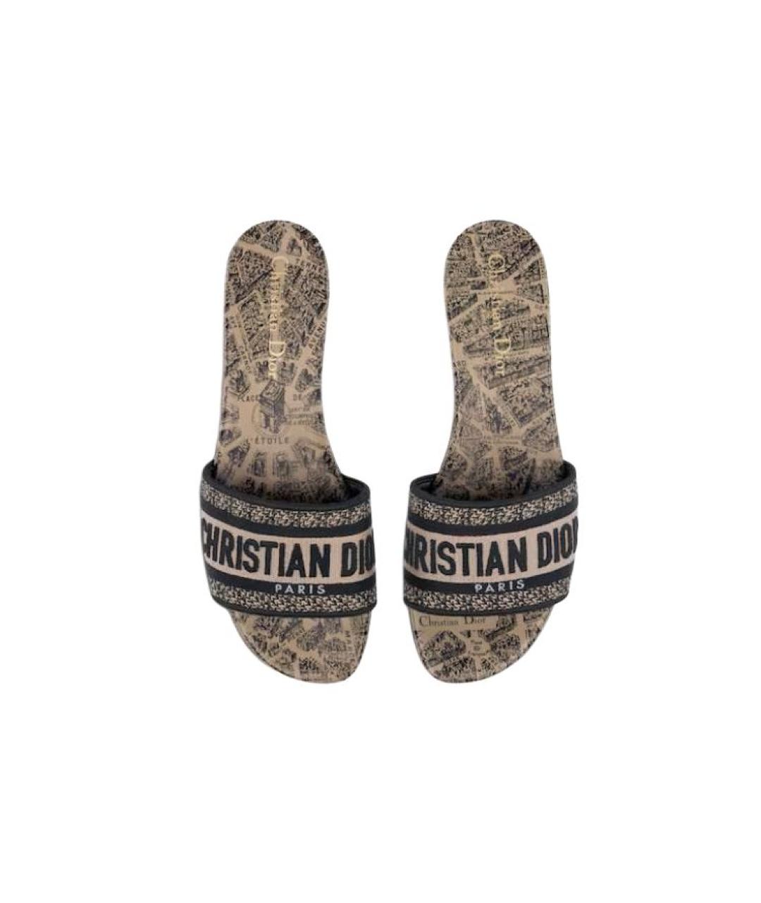CHRISTIAN DIOR Бежевые текстильные сандалии, фото 5