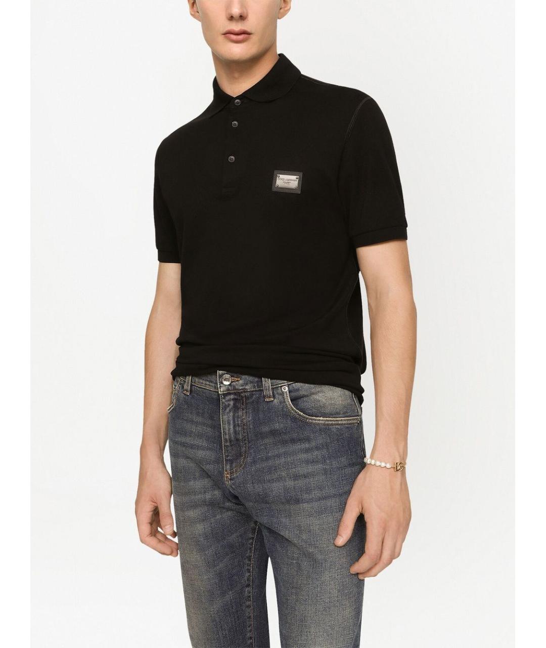 DOLCE&GABBANA Черное хлопковое поло с коротким рукавом, фото 3