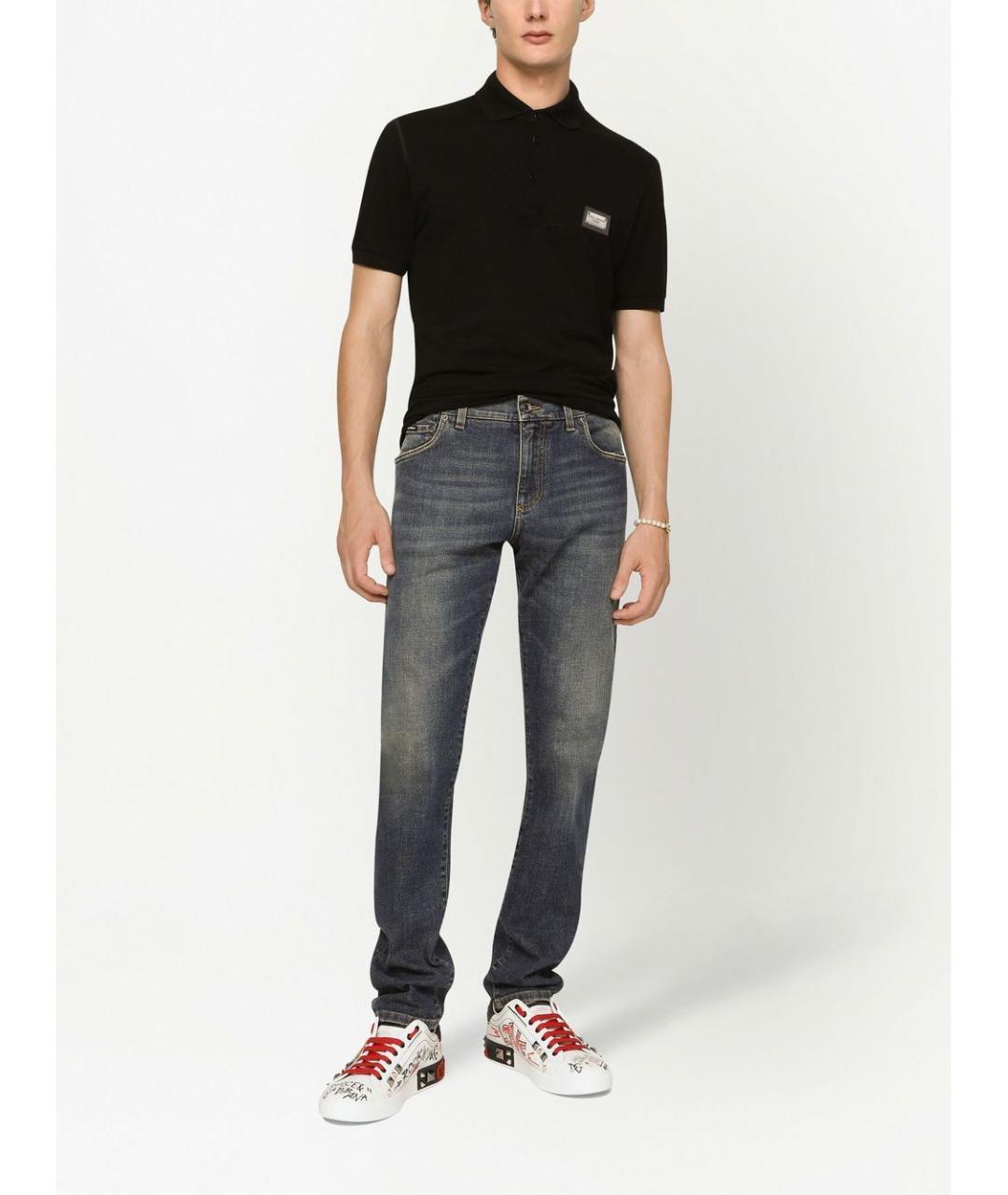 DOLCE&GABBANA Черное хлопковое поло с коротким рукавом, фото 2