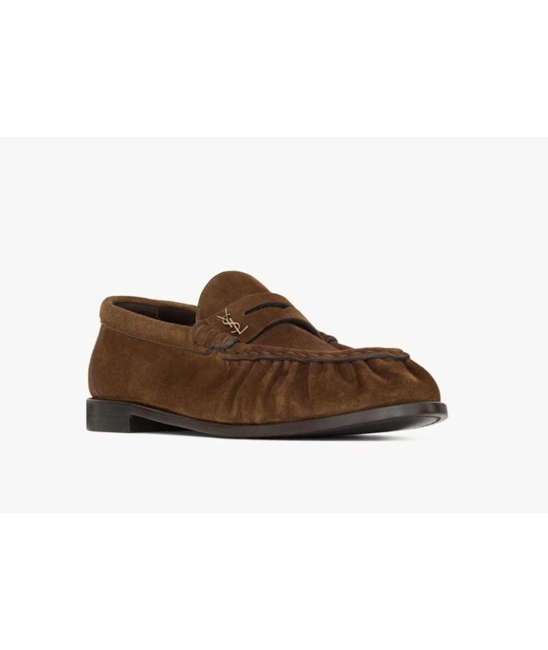 SAINT LAURENT Коричневые замшевые лоферы, фото 3