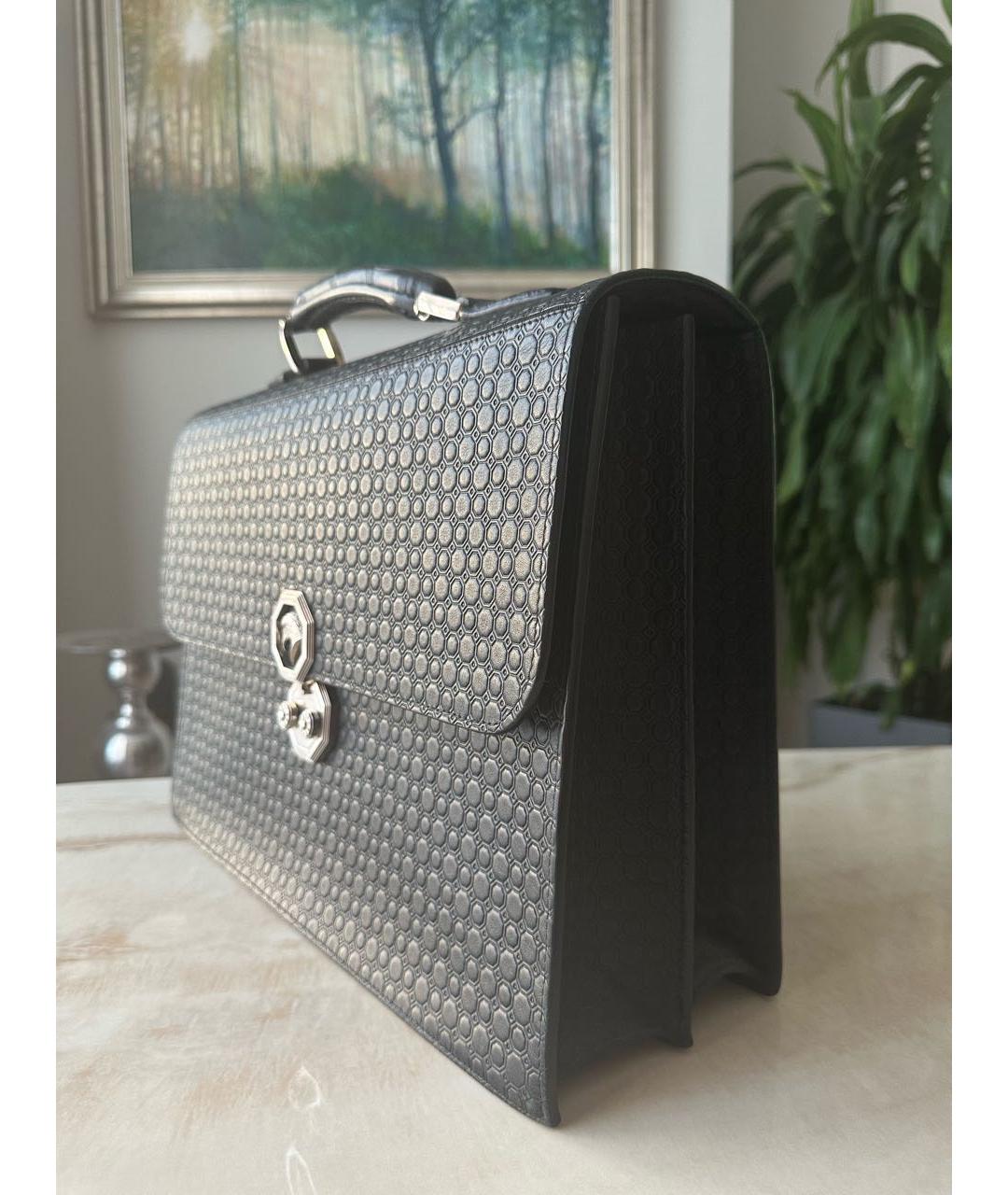 STEFANO RICCI Черный кожаный портфель, фото 2