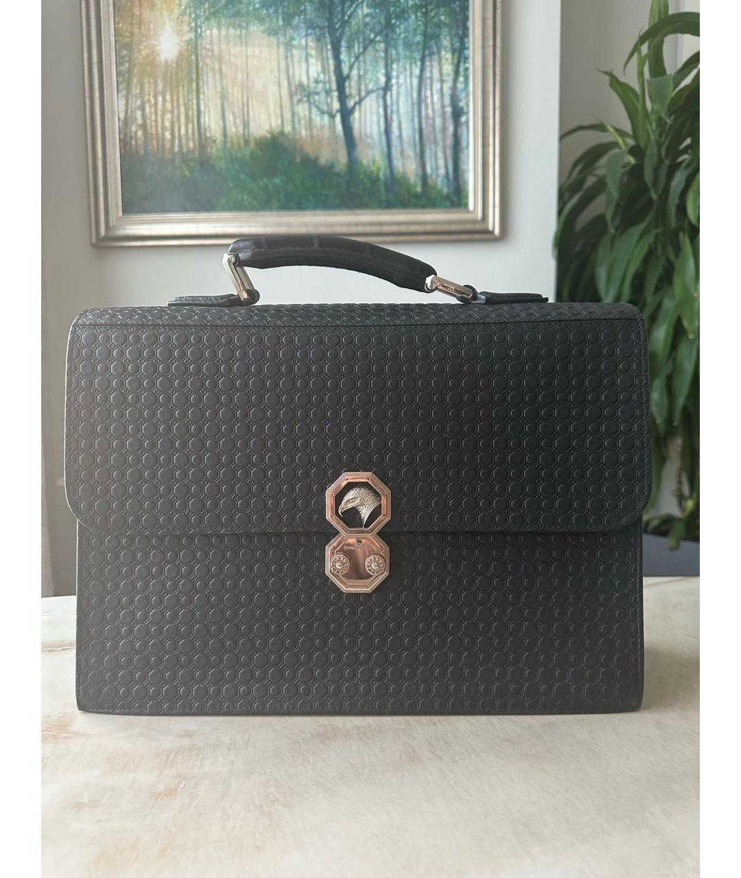 STEFANO RICCI Черный кожаный портфель, фото 7