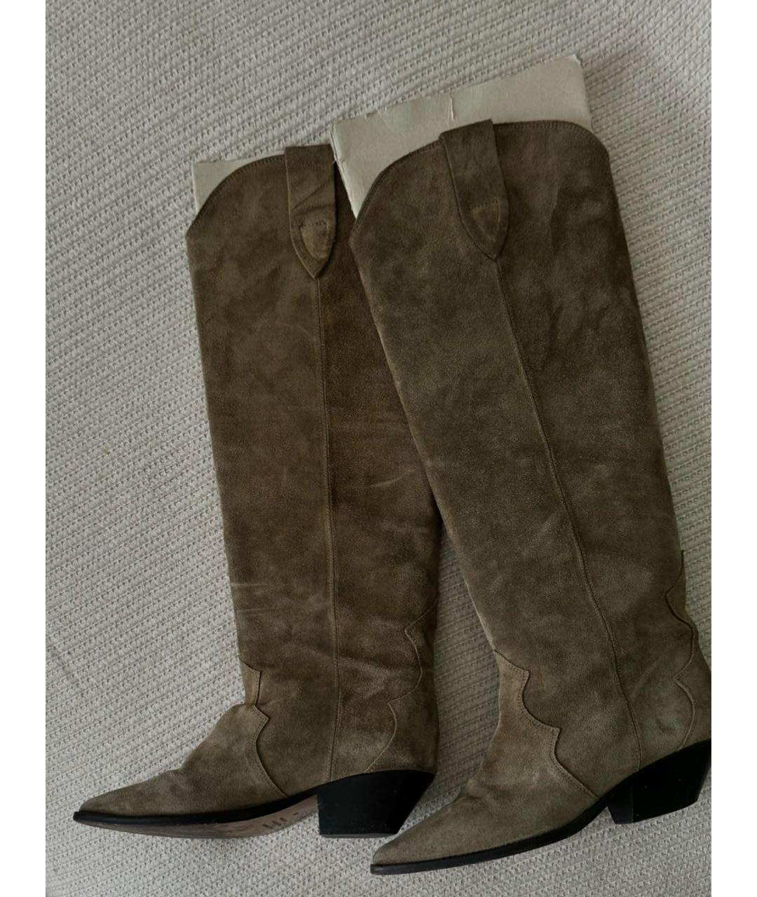 ISABEL MARANT Хаки замшевые сапоги, фото 2