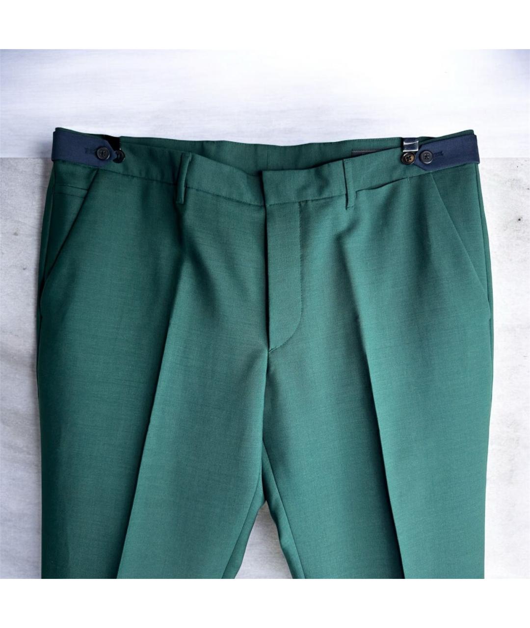 PRADA Зеленые шерстяные классические брюки, фото 2