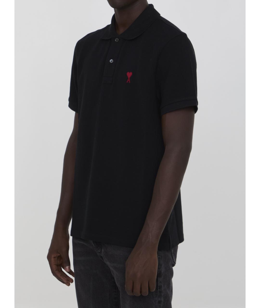 Ami Paris Черное хлопковое поло с коротким рукавом, фото 5