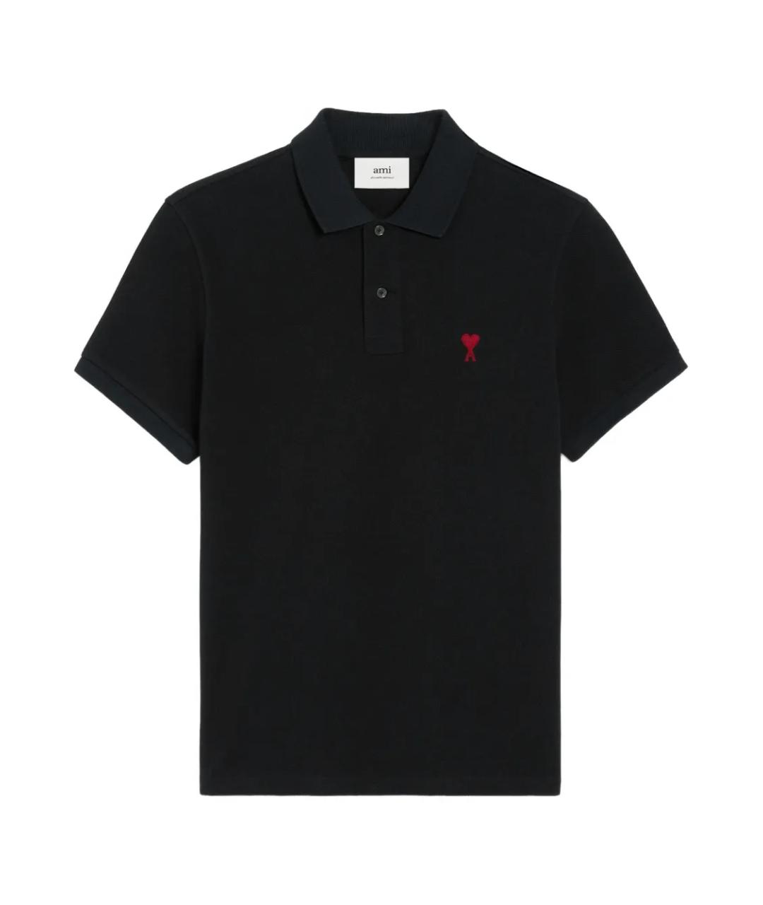 Ami Paris Черное хлопковое поло с коротким рукавом, фото 1
