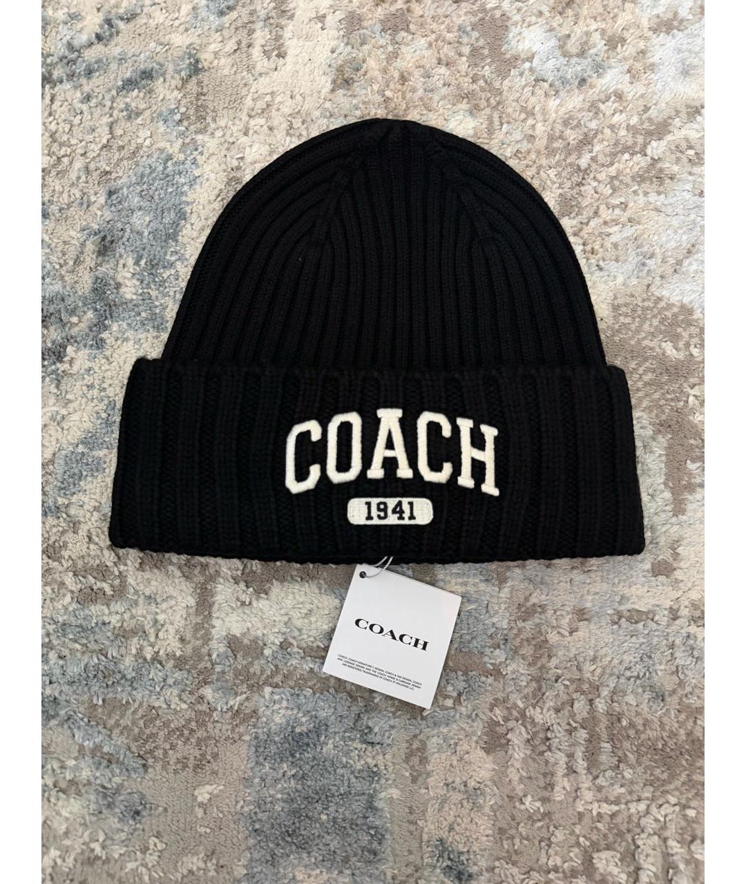 COACH Черная шерстяная шапка, фото 3