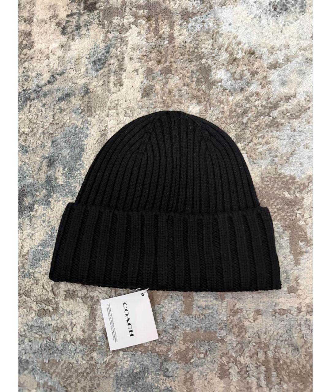 COACH Черная шерстяная шапка, фото 2