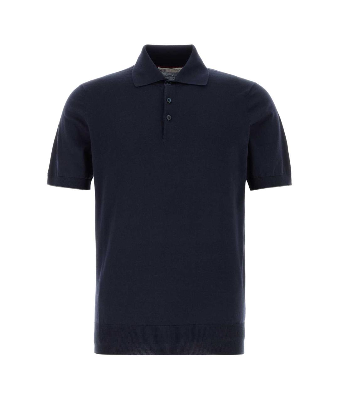 BRUNELLO CUCINELLI Темно-синее хлопковое поло с коротким рукавом, фото 1