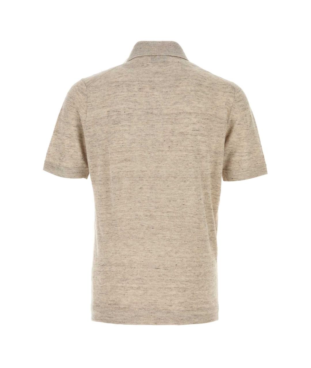 BRUNELLO CUCINELLI Бежевое хлопко-леновое поло с коротким рукавом, фото 2