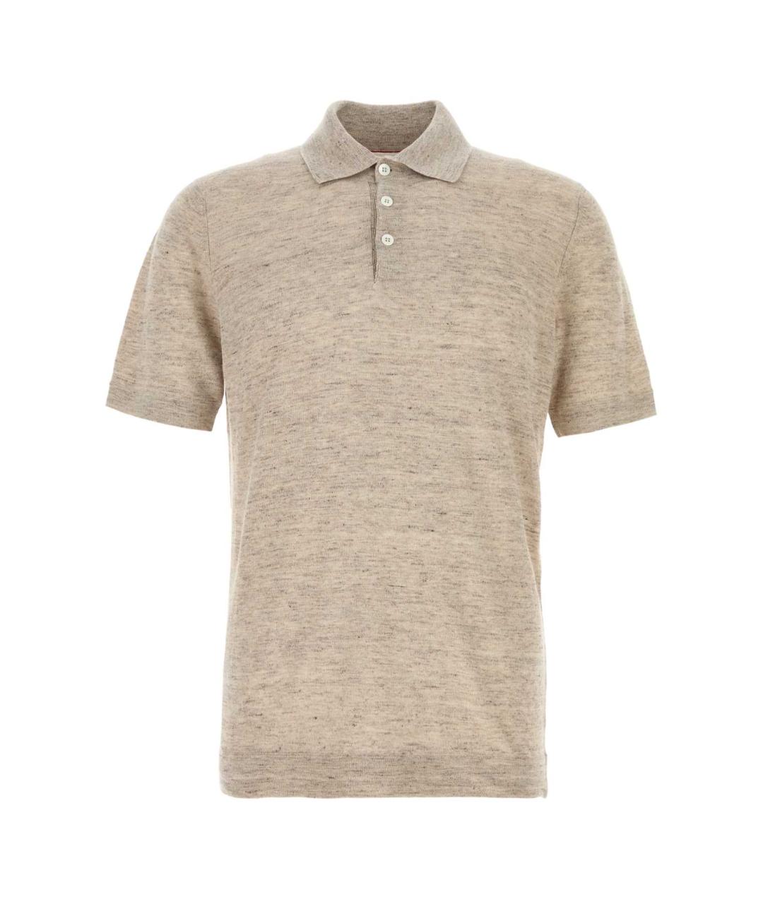 BRUNELLO CUCINELLI Бежевое хлопко-леновое поло с коротким рукавом, фото 1