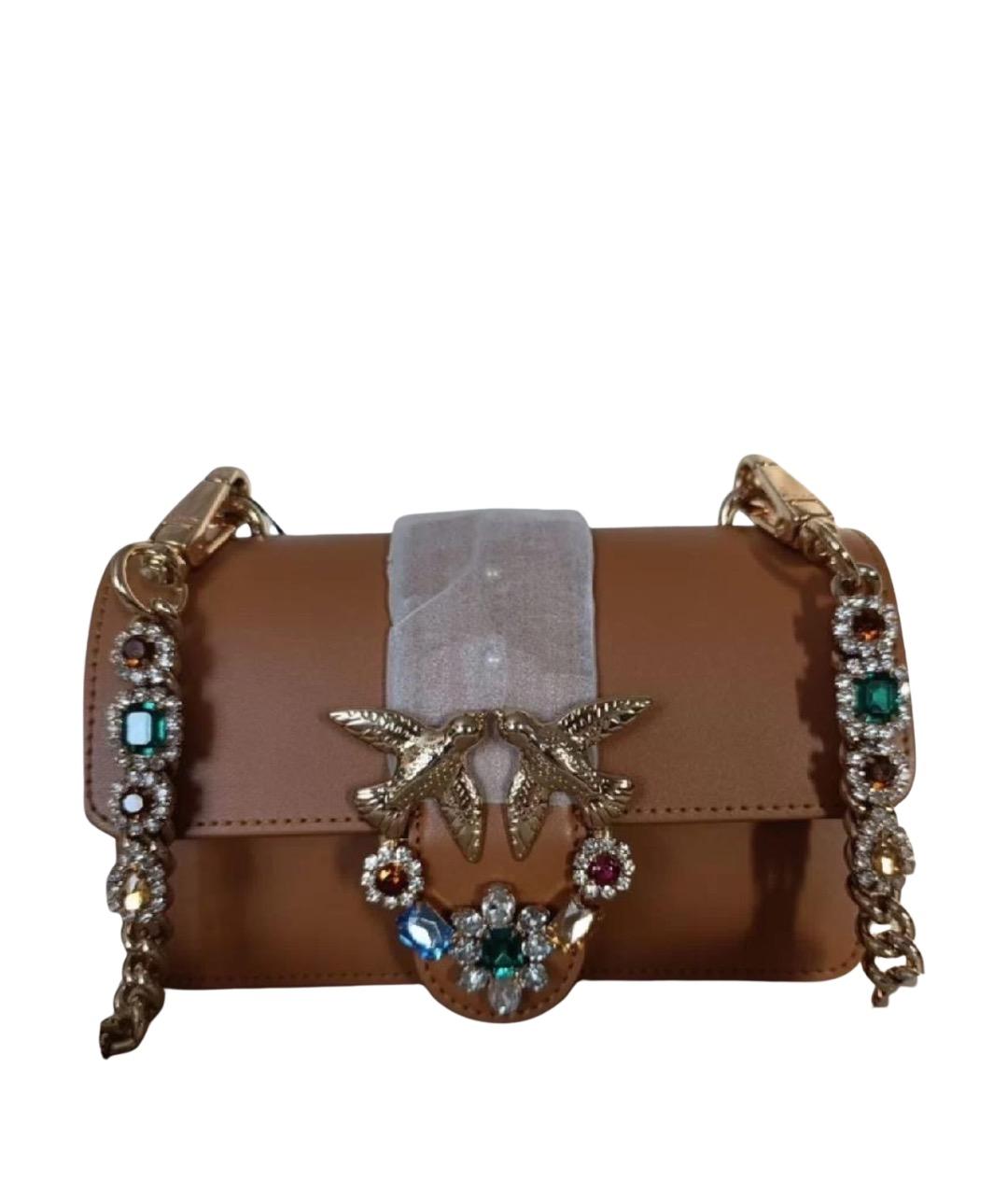 PINKO Коричневая кожаная сумка через плечо, фото 1