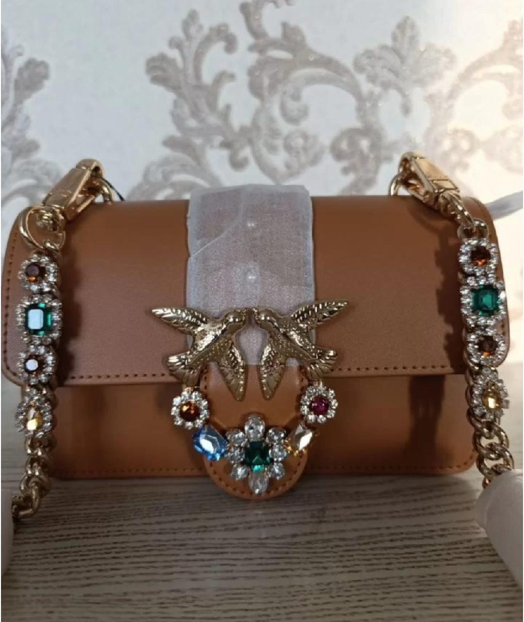 PINKO Коричневая кожаная сумка через плечо, фото 5