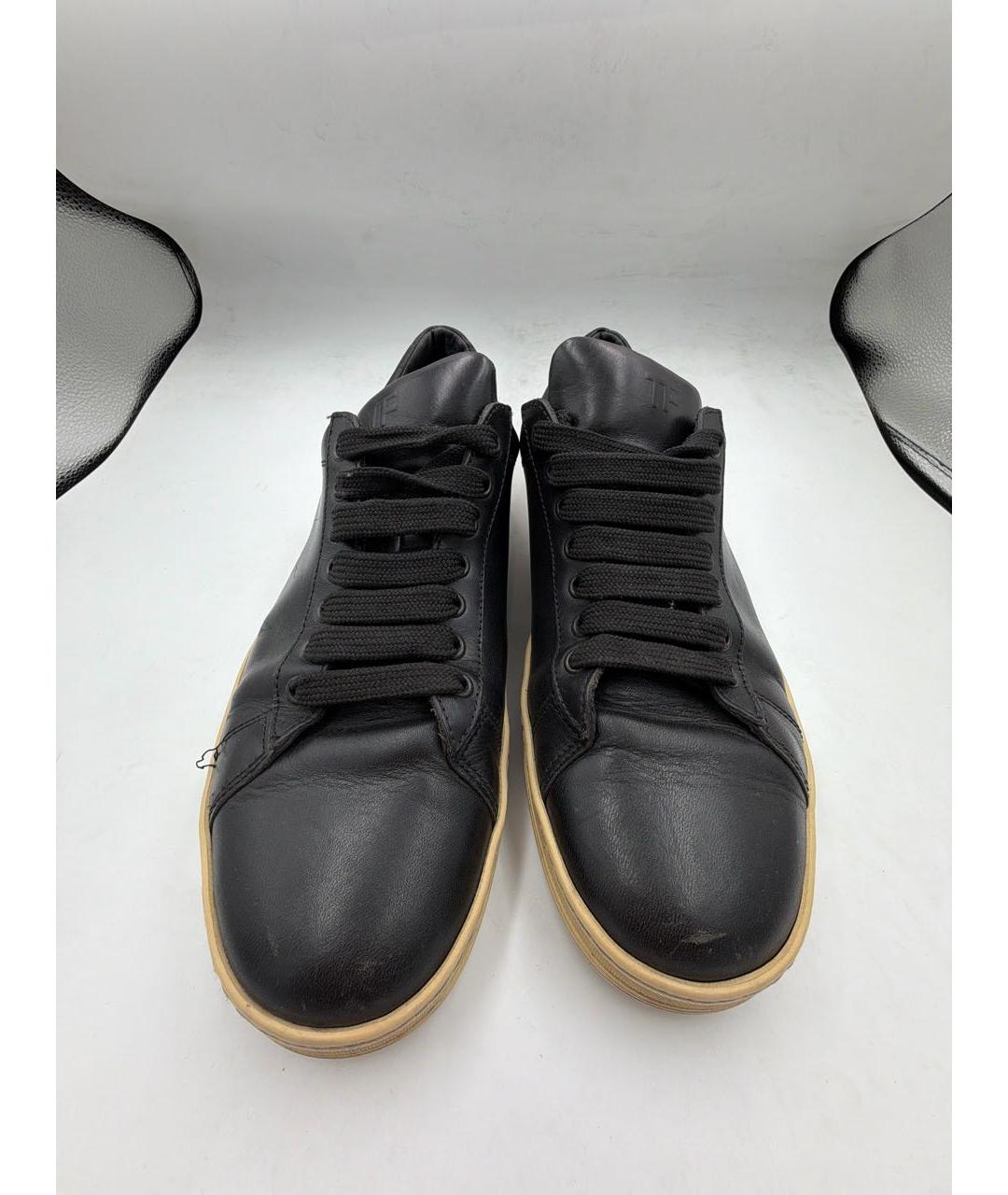 TOM FORD Черные кожаные низкие кроссовки / кеды, фото 2