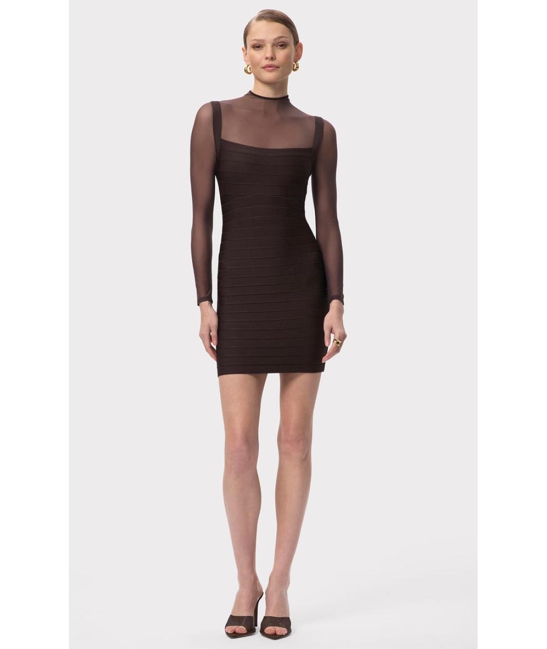 HERVE LEGER Коричневое коктейльное платье, фото 2