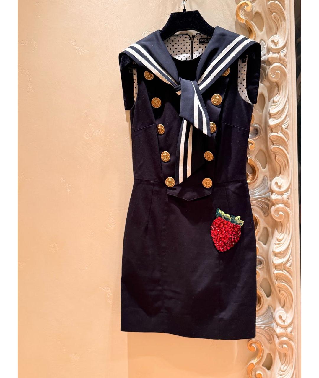 DOLCE&GABBANA Темно-синее хлопковое повседневное платье, фото 2