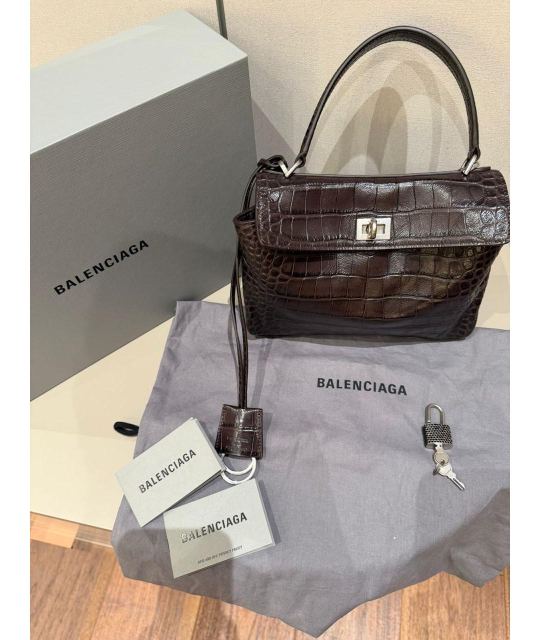 BALENCIAGA Коричневая кожаная сумка с короткими ручками, фото 4