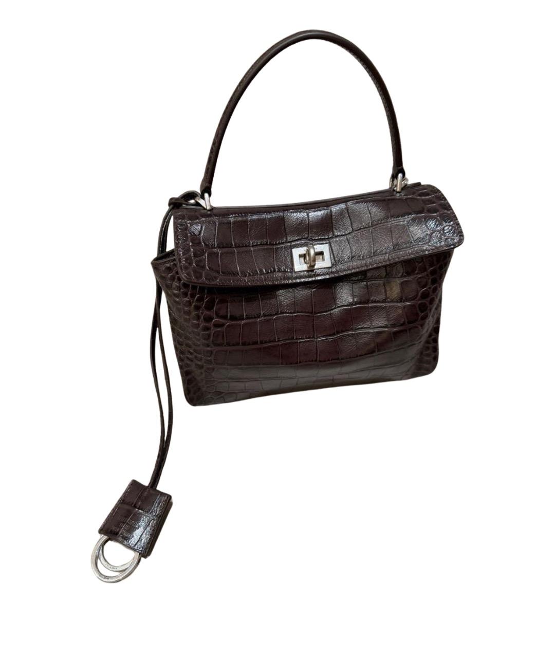 BALENCIAGA Коричневая кожаная сумка с короткими ручками, фото 1