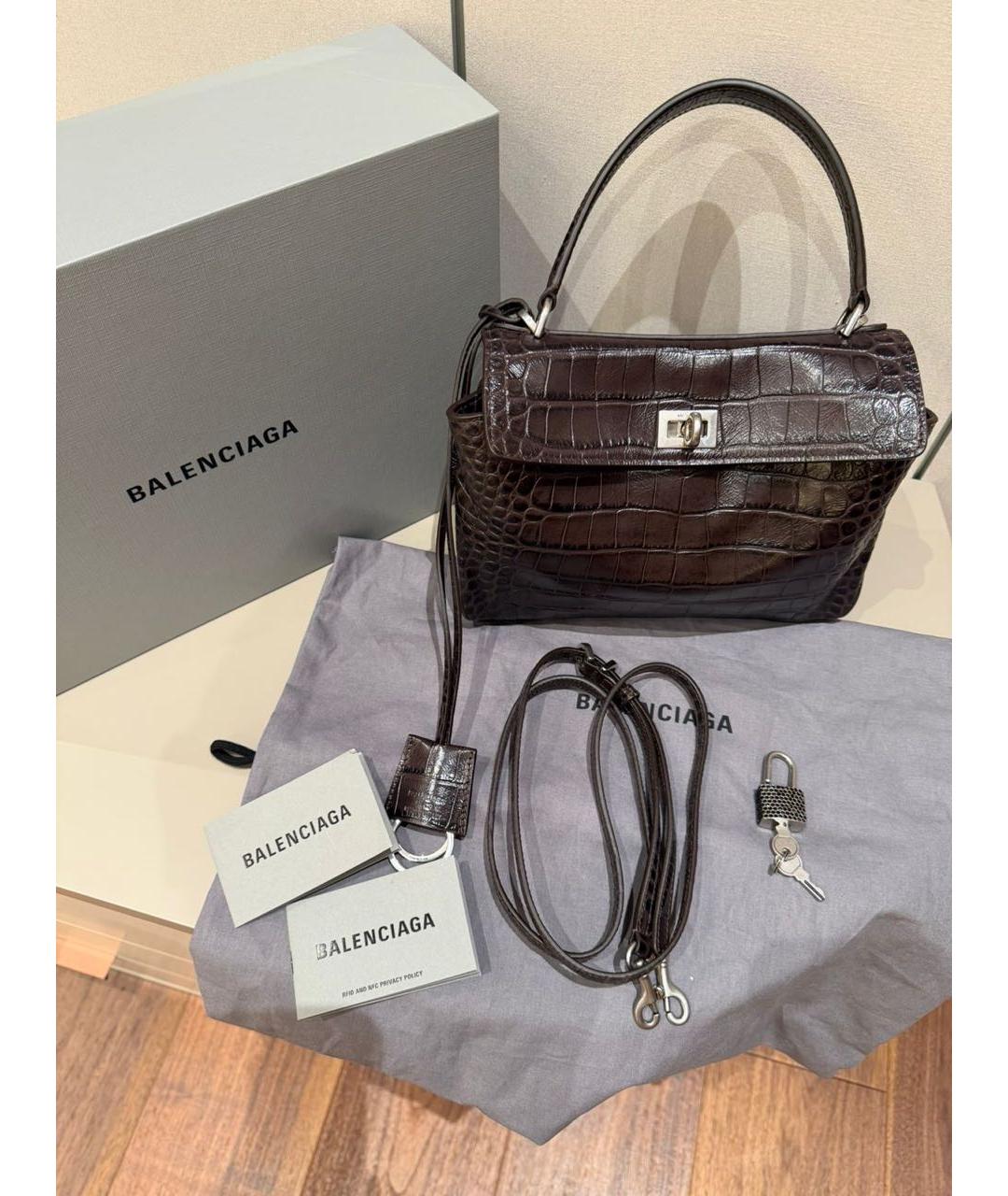 BALENCIAGA Коричневая кожаная сумка с короткими ручками, фото 3