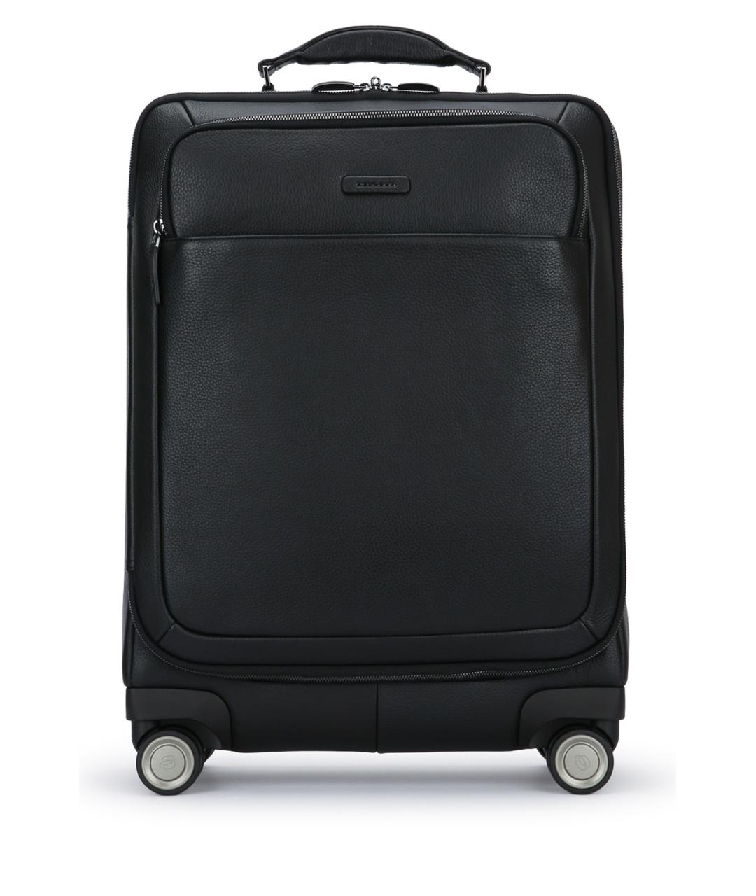PIQUADRO Черный кожаный чемодан, фото 1