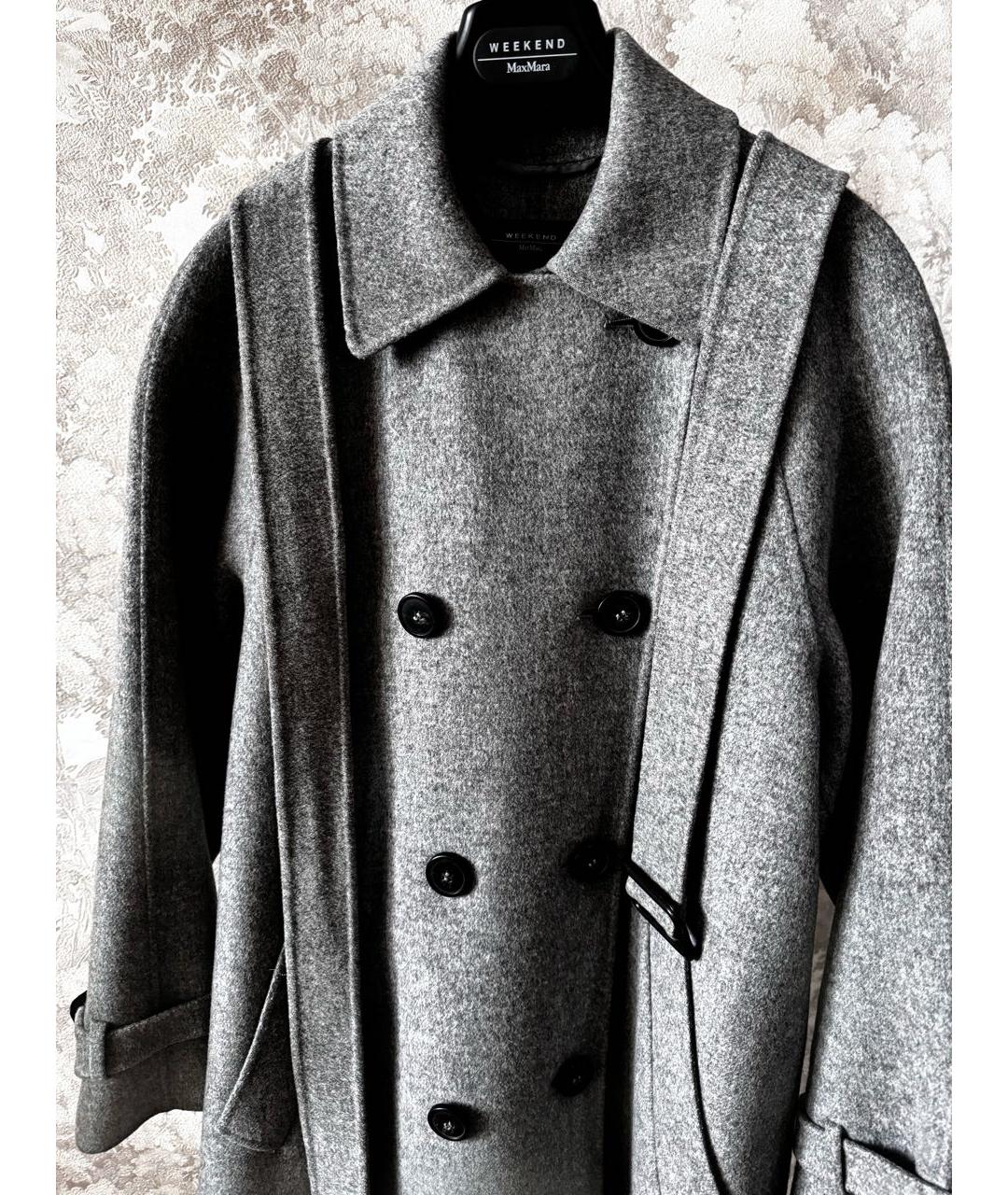 WEEKEND MAX MARA Серое шерстяное пальто, фото 3