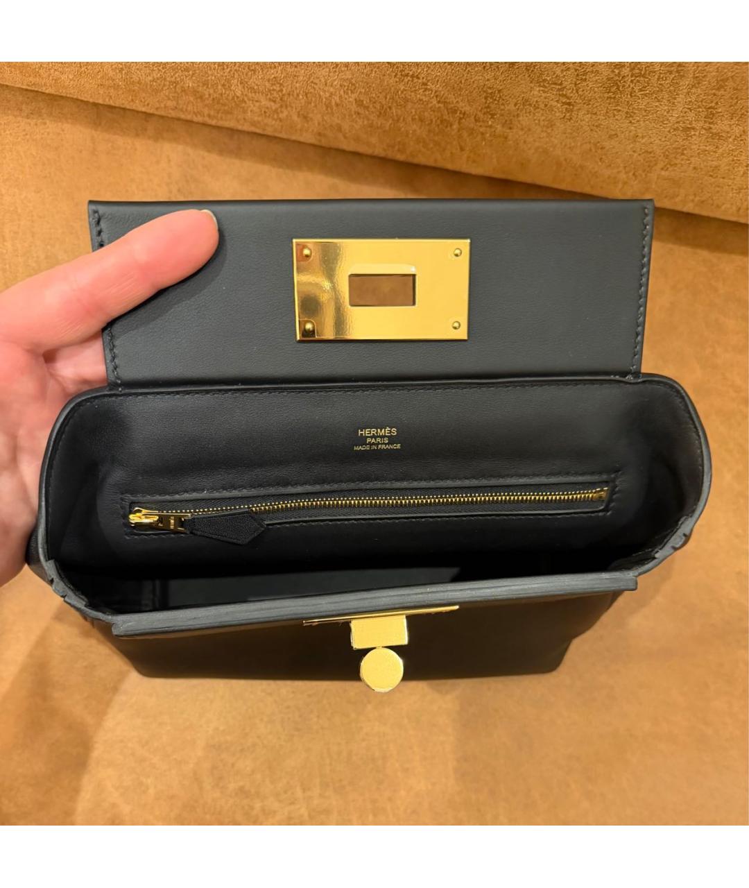 HERMES Черная кожаная сумка через плечо, фото 4