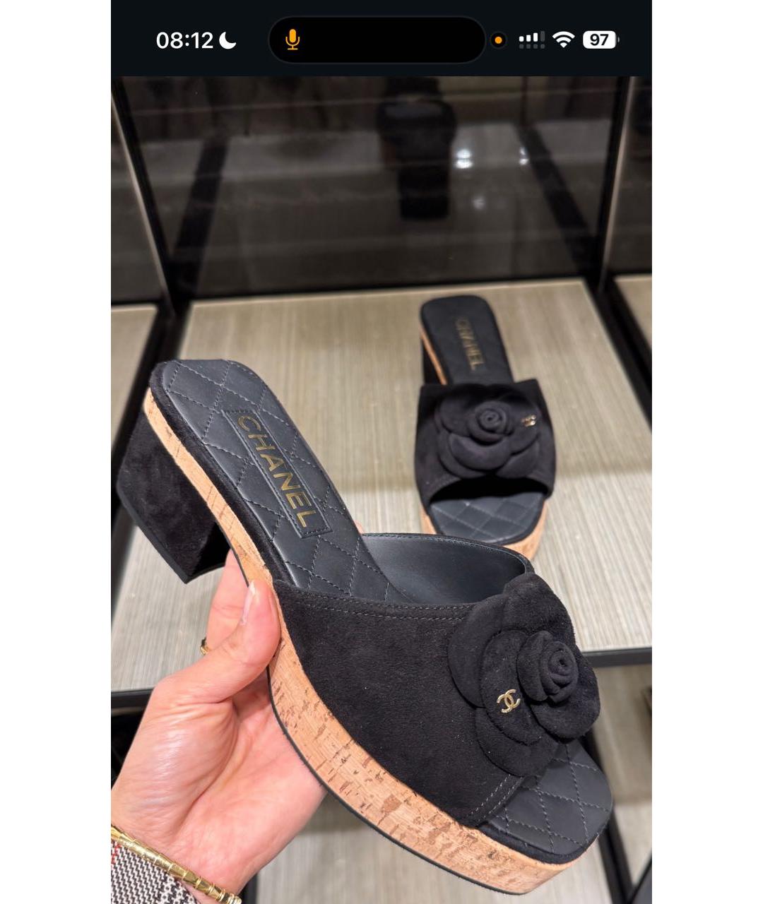 CHANEL Черные замшевые шлепанцы, фото 4