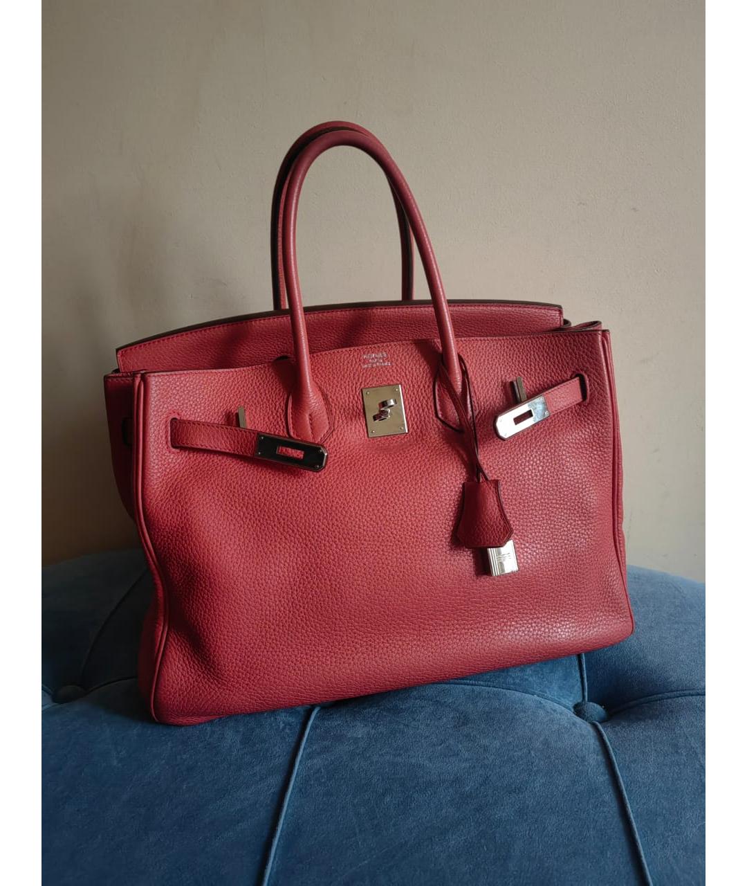 HERMES Красная кожаная сумка с короткими ручками, фото 3